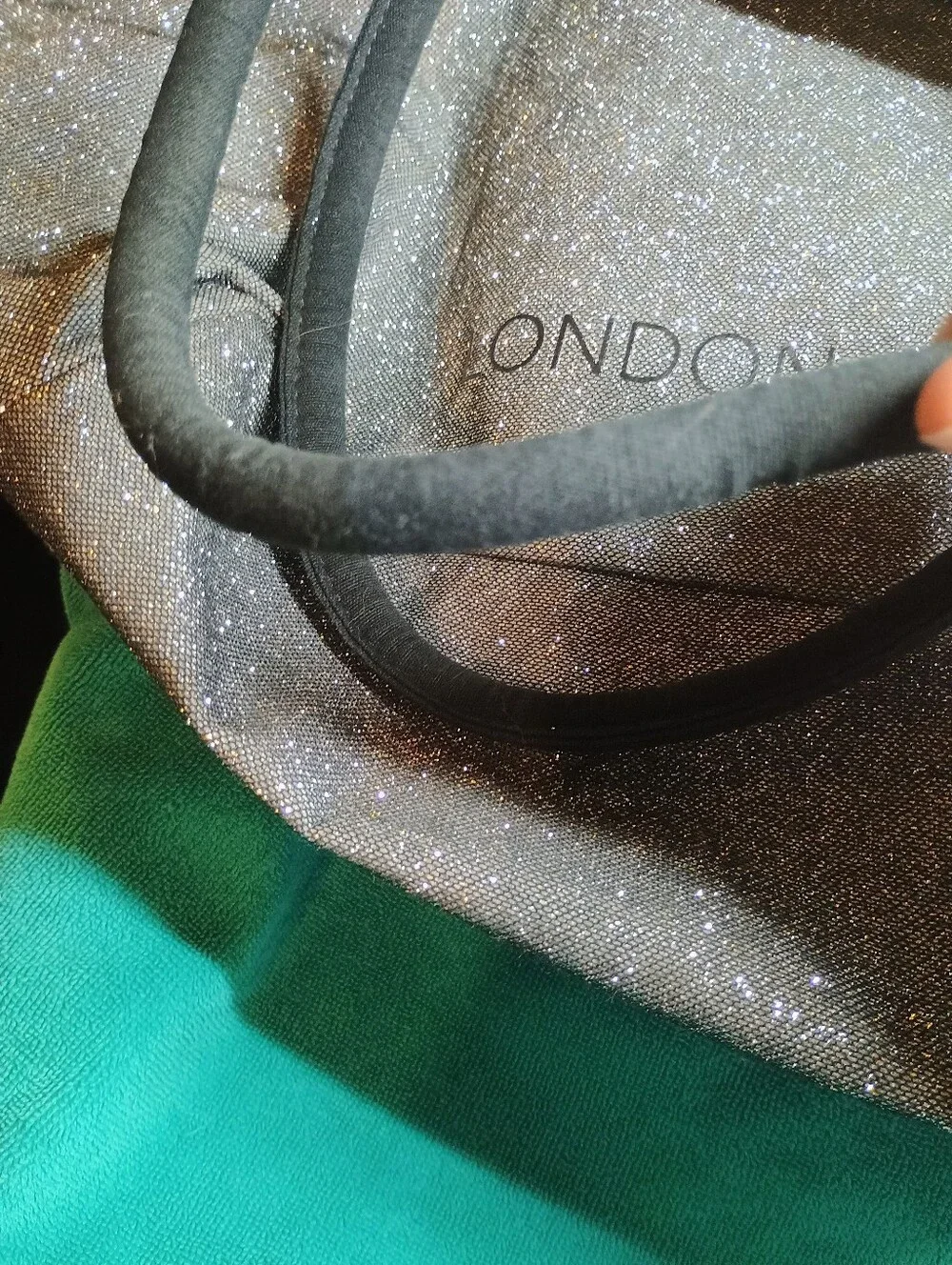 Victoria's Secret Silver Glitter Tote with Black Handles